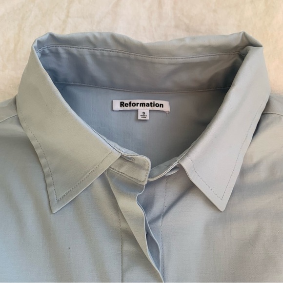 Reformation Andy Oversized Cotton Collar Button Down Up Shirt Top Horizon Blue - Picture 6 of 8